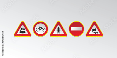 Collection of road sign icons including right turn symbols and traffic signage designed as vector illustrations for transport, driving, and navigation themes.