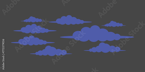 Vector set of clouds in sky illustration as black silhouettes for weather forecast icons, dreamy scenes, fantasy themes and minimal nature designs