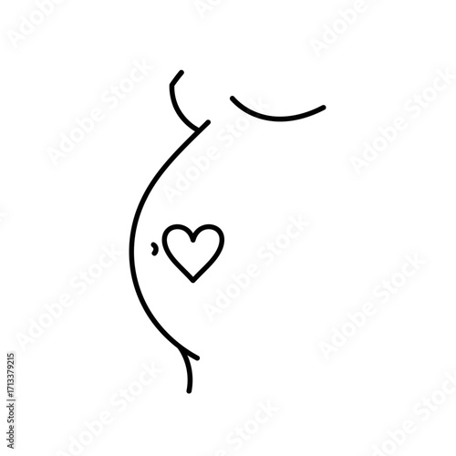 Simple line drawing of a pregnant woman's belly with a heart, symbolizing pregnancy and love.