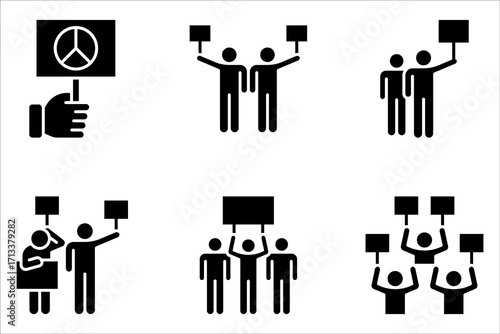 Activism line icon set. Containing protest, activist, demonstration on white background