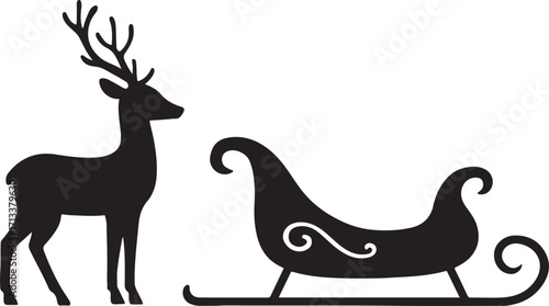 Silhouette image of Santas reindeer and sleigh design