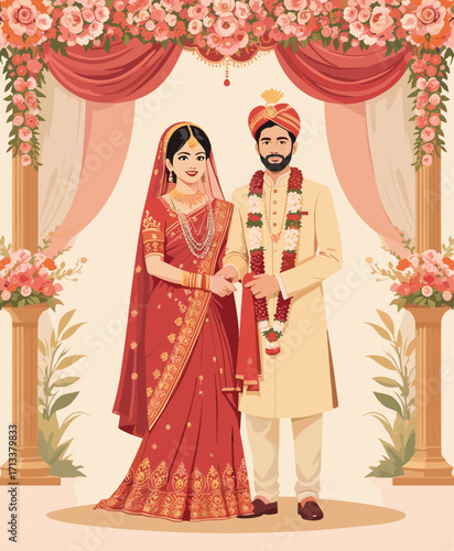 Beautiful Indian couple wedding celebration festive ceremony