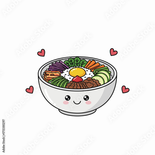 Adorable Bibimbap Illustration A Delightful Bowl of Korean Cuisine