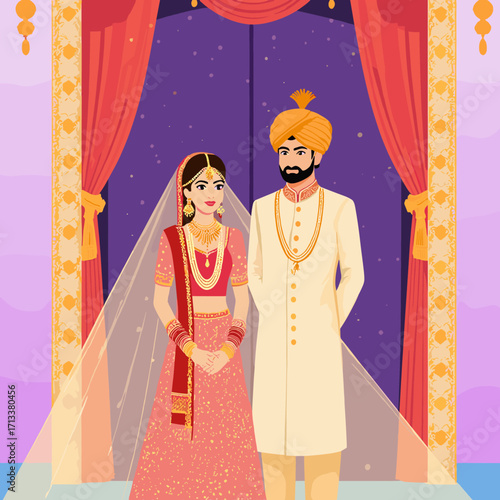 Indian bride and groom in traditional wedding attire