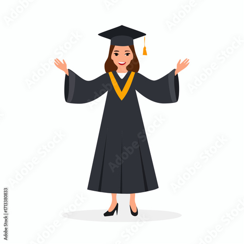 Smiling graduate celebrating success in cap and gown, ready for the future, graduation joy