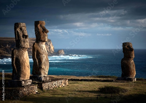 Konstfotografi Easter Island Statues on the Coastline