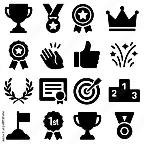 Iconic symbols of Achievement and Success: A collection of meticulously crafted icons, each representing the pinnacle of accomplishment and the sweet taste of victory.