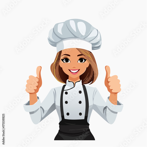 Happy chef gives thumbs up, celebrating delicious cuisine and culinary success with a smile