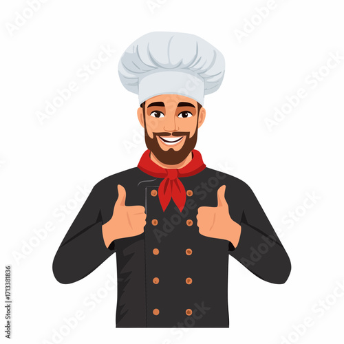 Smiling chef giving thumbs up, ready to cook delicious food, positive attitude and success