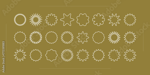 Outline style starburst sale and discount price stickers vector set with sunburst shapes and blank tags for promotional marketing and retail offers