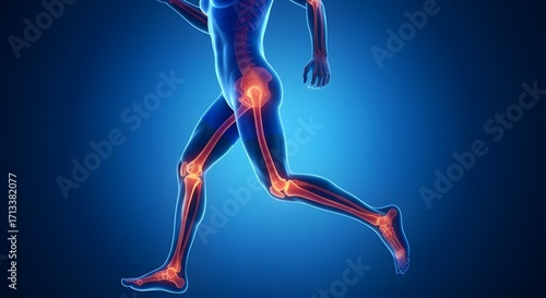 Human Anatomy Running Skeleton | Anatomical X-Ray Body Scan Image for Medical, Educational and Sports Science Purposes