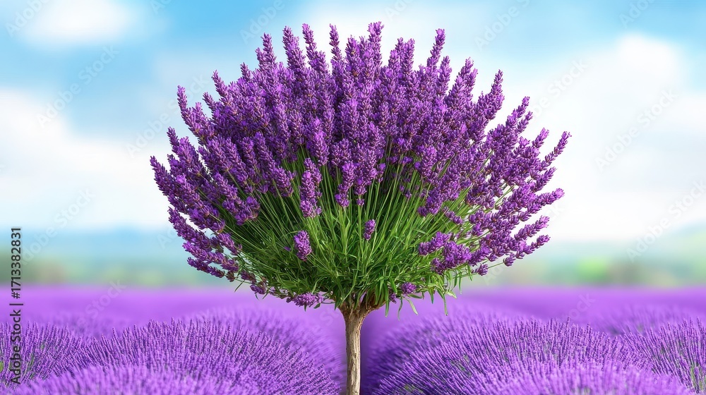 Obraz premium Lush Lavender Field with Blooming Purple Flowers under Blue Sky