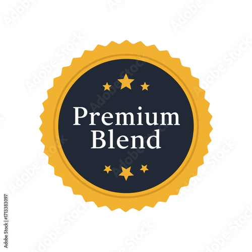Premium Blend quality product label or badge with stars, gold and black design, vector illustration for packaging and branding