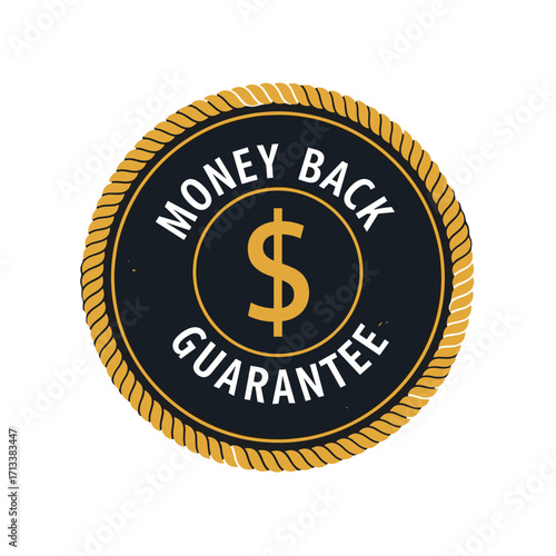 Money Back Guarantee Seal Badge with Dollar Sign and Rope Border for Customer Satisfaction and Refund Policy