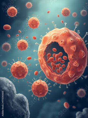 Macrophages engulfing bacteria, illustration