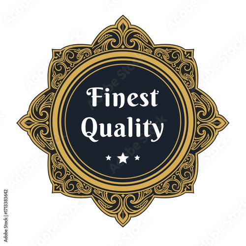 Finest Quality Badge for Premium Products, Elegant Design for Labels and Packaging, Vintage Style Emblem