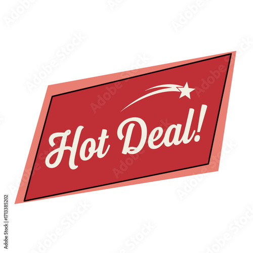 Hot Deal! Retro style promotional banner with shooting star graphic, perfect for sales, discounts, and special offers.