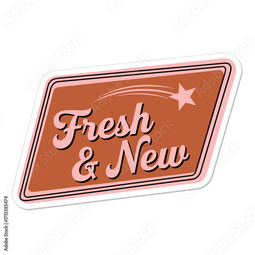 Fresh & New retro vintage sign with shooting star design and parallelogram shape, classic style announcement