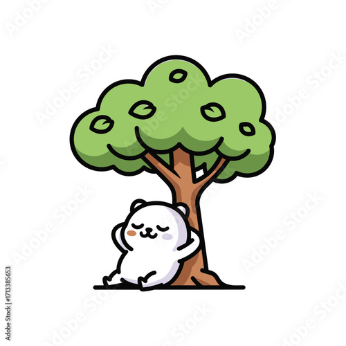 Relaxing Bear Under a Tree A Whimsical Illustration of Nature and Serenity
