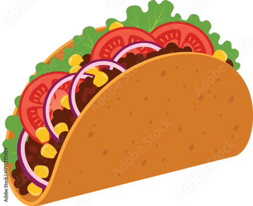 Spicy Beef Taco with Fresh Tomato, Lettuce, Onion, Corn, and Flavorful Filling for Authentic Mexican Cuisine