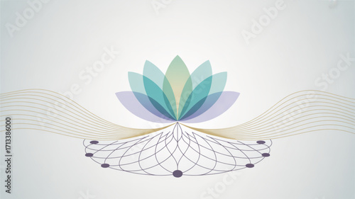 Lotus flower design for meditation and spiritual practices with geometric patterns and wavy lines art