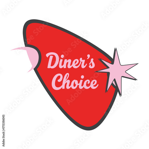 Diner's Choice Retro Vintage Restaurant Sign Logo Emblem with Starburst and Boomerang Shape, Mid-Century Modern Style Illustration