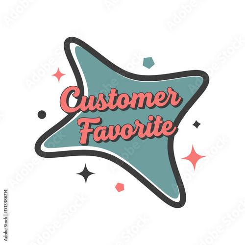 Retro Customer Favorite Badge Sticker Label Design with Mid-Century Modern Star Shape and Vintage Typography