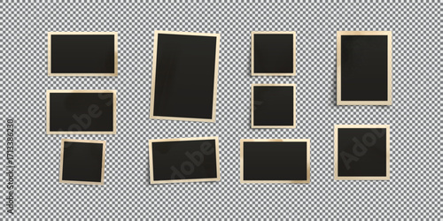 Vector set of vintage-style photo collage album pages with aged textures, frames, and decorative elements perfect for nostalgia and retro-themed design