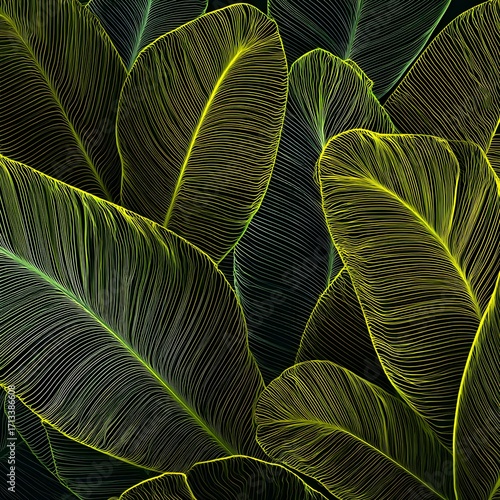 Abstract Banana Leaves Pattern with Luminous Veins.