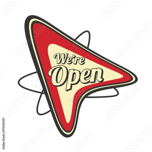 We're Open retro vintage sign in a mid-century modern style, perfect for businesses, stores, shops, restaurants, cafes, bars, and diners announcing their availability