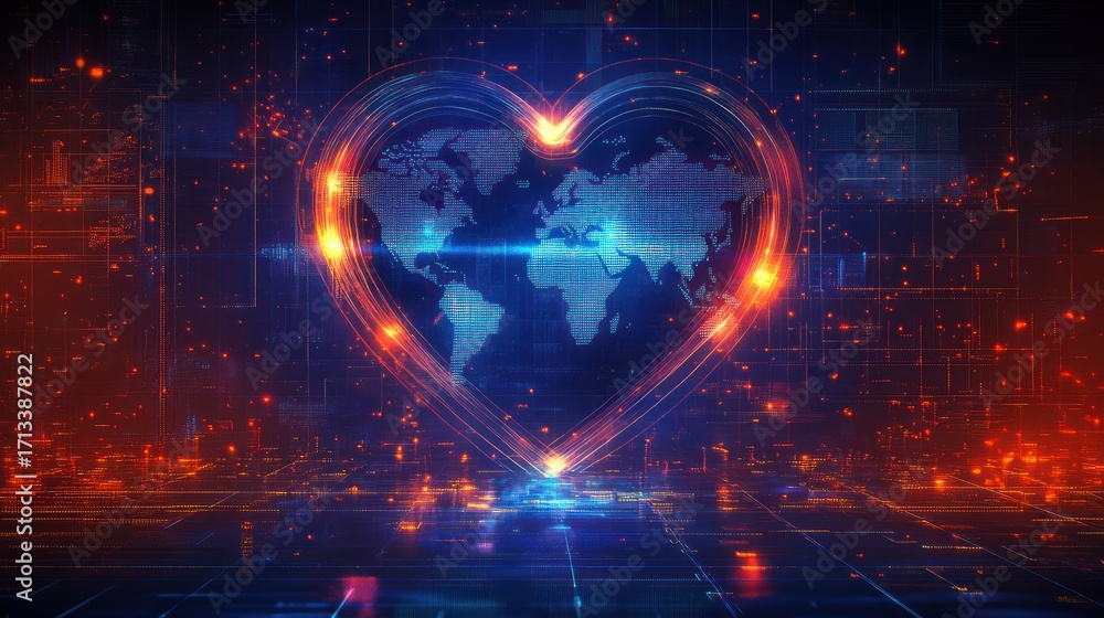Fototapeta premium Global Heart, Digital World, Abstract Background, Stock Photo