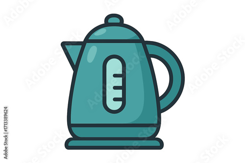 Electric kettle icon vector illustration. Kitchen appliance for boiling water. Teapot for hot drinks like tea or coffee. Flat cartoon style graphic design element isolated.