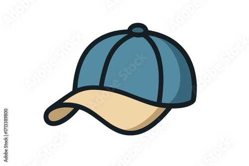 Baseball cap icon vector cartoon illustration. Headwear symbol for fashion and sport. Simple flat design graphic element. Isolated head wear accessory for web and print.