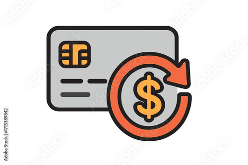 Cash back icon vector illustration. Credit card reward program concept. Money refund bonus symbol. Financial services promotion. Online payment and shopping rebate sign.
