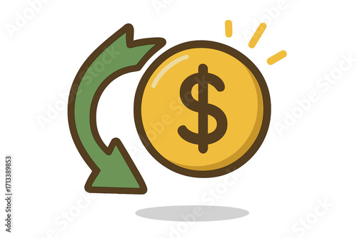 Cash back service vector icon. Money refund symbol. Financial reward, bonus points, loyalty program concept. Dollar coin with return arrow. Shopping promotion illustration.