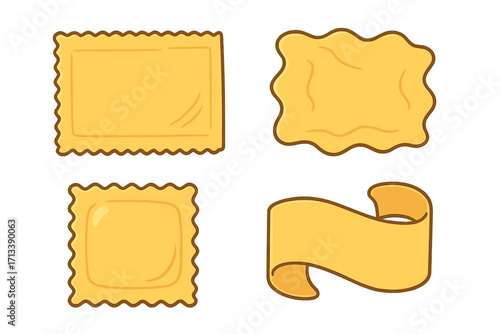 Fresh pasta dough sheets vector icon set. Italian food ingredients for homemade ravioli and lasagna. Cartoon illustration for cooking, culinary concepts, and restaurant menu.