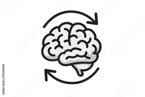 Brain process icon. Mindset shift symbol. Thinking, learning, and unlearning concept. Brainstorming and creativity loop. Psychology, mental health metaphor. Cognitive retraining.