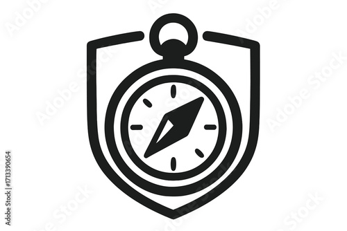 Compass shield icon for security and navigation. Vector logo concept for safety, protection, and guidance. Symbol for travel, exploration, direction, and location finding.