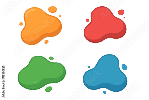 Set of colorful liquid shapes. Abstract fluid amoeba blobs collection. Modern flat cartoon vector graphic elements for design. Dynamic slime splash and drop symbols isolated.