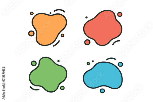 Set of colorful liquid shapes. Abstract vector blobs. Modern flat style design elements. Fluid dynamic amoeba forms for banners, backgrounds. Organic splash cartoon spots.