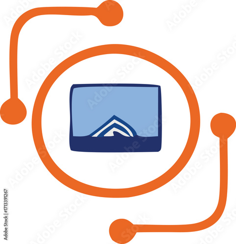 Abstract icon representing digital content streaming or viewing screen within a circular connection network