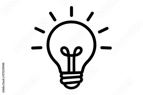 Idea light bulb icon. Symbol of creativity, innovation, solution, thinking. Concept for success, inspiration, knowledge, and brainstorming. Simple line art vector illustration.