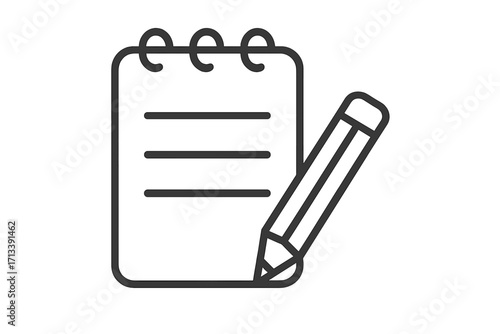 Notepad and pencil line icon for writing and taking notes. Symbol for list, memo, document, plan, task, or diary. Vector illustration for office, school, or business.