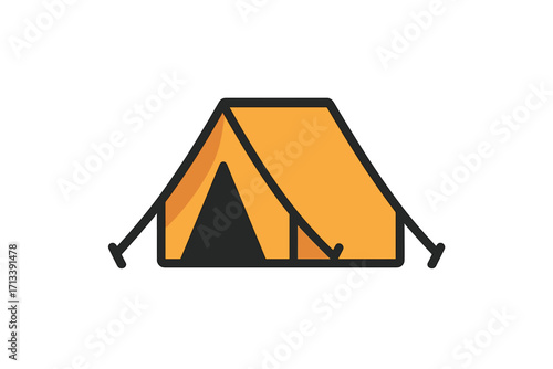 Camping tent vector icon, flat cartoon illustration. Outdoor adventure symbol for hiking, travel, and vacation. Tourist shelter for nature exploration, trekking, and summer camp.