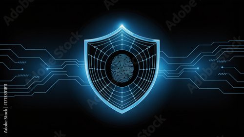 Fingerprint security shield for cyber security and data protection with digital technology concept