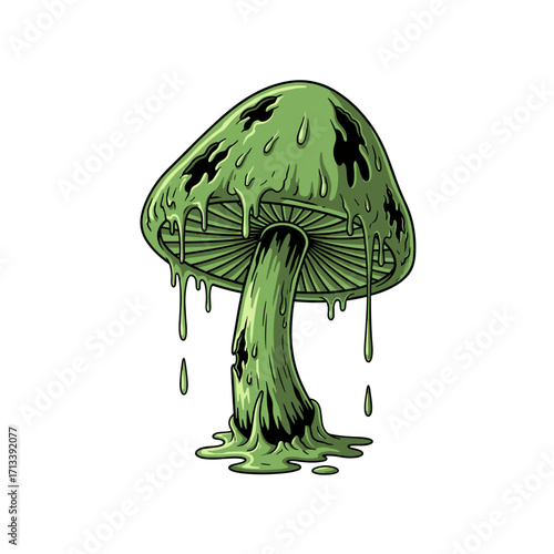 creepy mushroom, green mushroom, spooky mushroom, toxic mushroom, halloween mushroom, scary fungus, melting mushroom, dripping mushroom, poisonous mushroom, horror mushroom, fantasy mushroom, haunted 