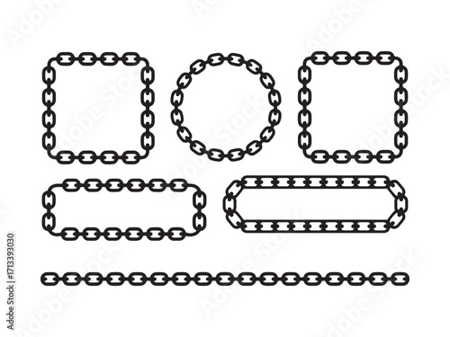 Collection of chain link frames and border silhouette vector isolated on white background