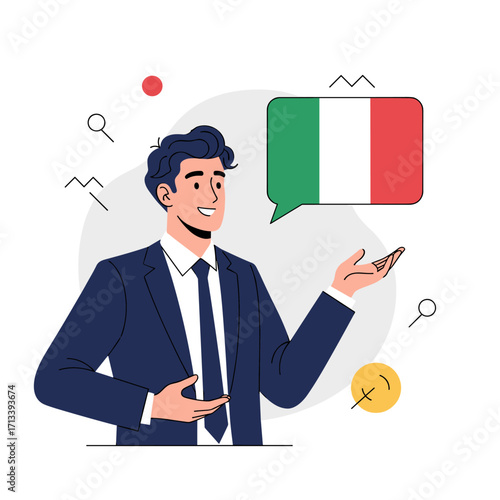 Man Speaking Italian Language with Flag Icon.
