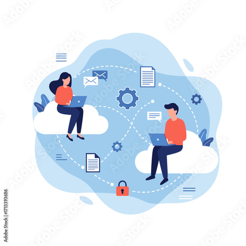 Cloud computing collaboration and data transfer between people.