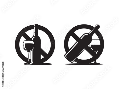 No alcohol signs silhouette vector isolated on white background